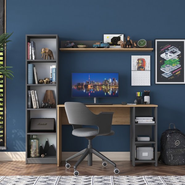 Bureau Hanna avec système d\\\'étagères 16, 160 x 45 cm - Noyer/anthracite Bureau Hanna avec système d\\\'étagères 16, 160 x 45 cm - Noyer/anthracite