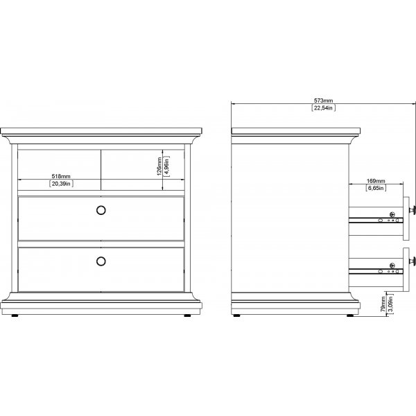 Paris nachtkastje met 2 lades en 1 open vak - Grijs