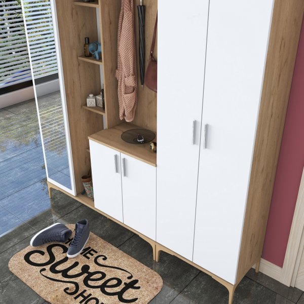 Meuble d\\\'entre Esa 180 x 37,5 x 240 cm Variante A - Noyer/blanc