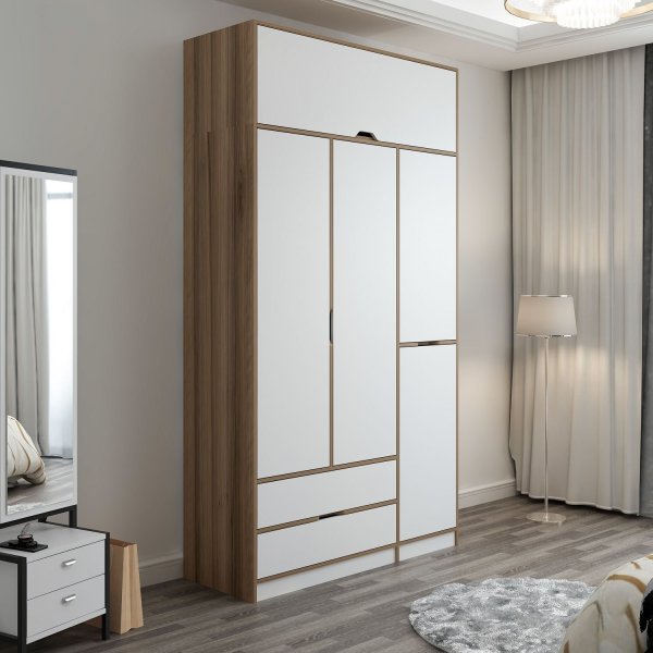 Elina garderob 140 x 52 x 253 cm - Vit/brun Elina garderob 140 x 52 x 253 cm - Vit/brun