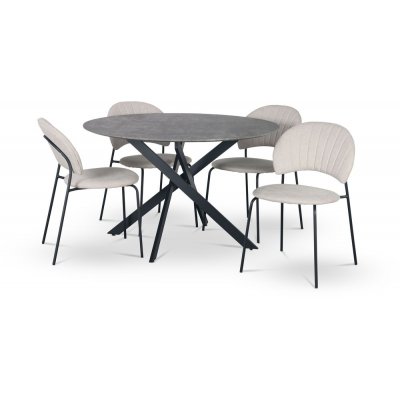 Hogrän matgrupp Ø120 cm bord i betongimitation + 4 st Hogrän beige stolar