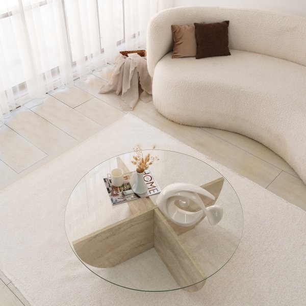 Table basse Lily Ø90 cm - Travertin Table basse Lily Ø90 cm - Travertin