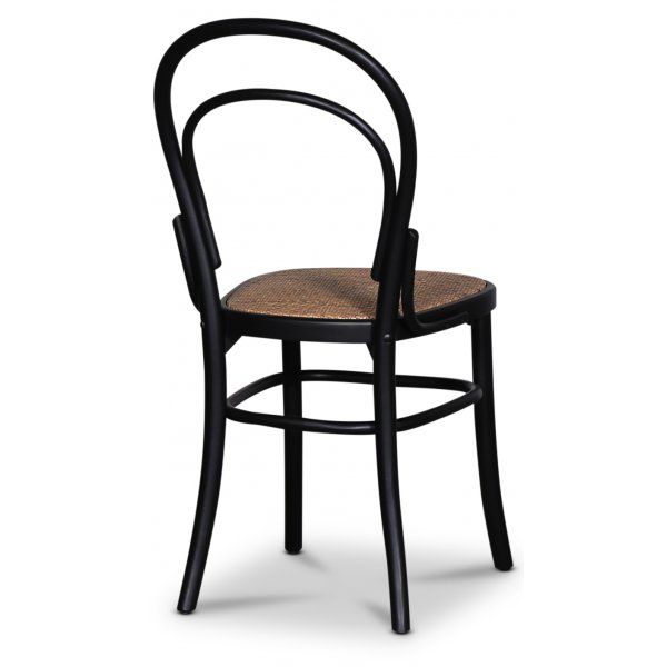 Toon zwarte gebogen houten stoel met rotan zitting + Stoel kussen Toon zwarte gebogen houten stoel met rotan zitting + Stoel kussen