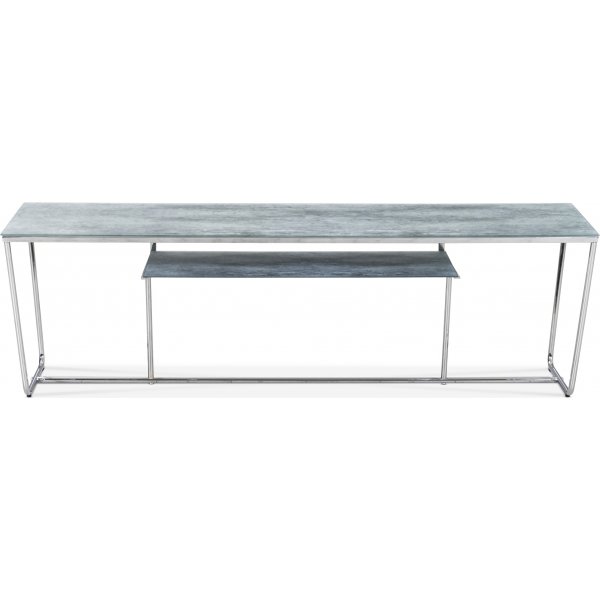 Stella mediabnk - Grtt marmorerat glas / Kromat underrede