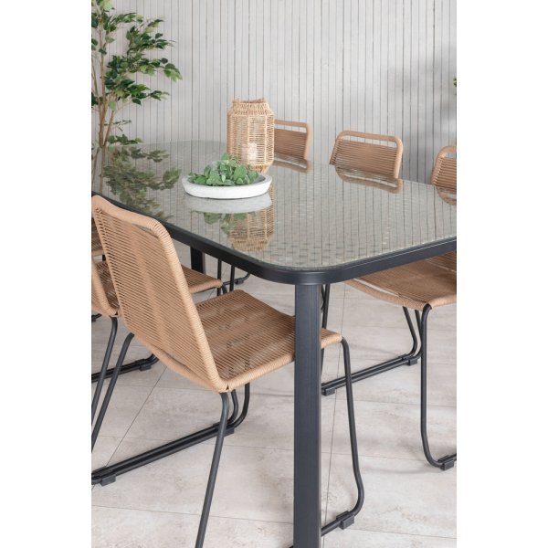 Paola utematgrupp med 6 st Lindos stolar - Beige/Svart/Natur Paola utematgrupp med 6 st Lindos stolar - Beige/Svart/Natur