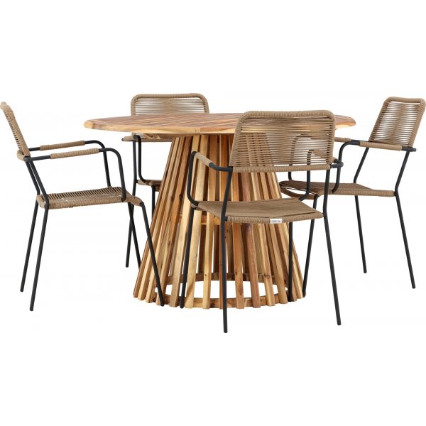 Lumpur rund matgrupp med 4 st Lindos stolar - Akacia/svart + 4.00 x Stolsdyna