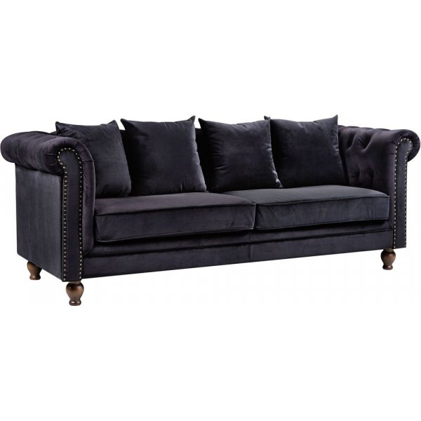 Canap Chesterfield 3 Places Churchill - Velours Noir