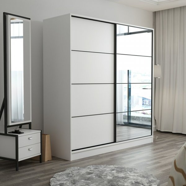Armoire Kapusta avec porte miroir, 220x52x210 cm - Blanc