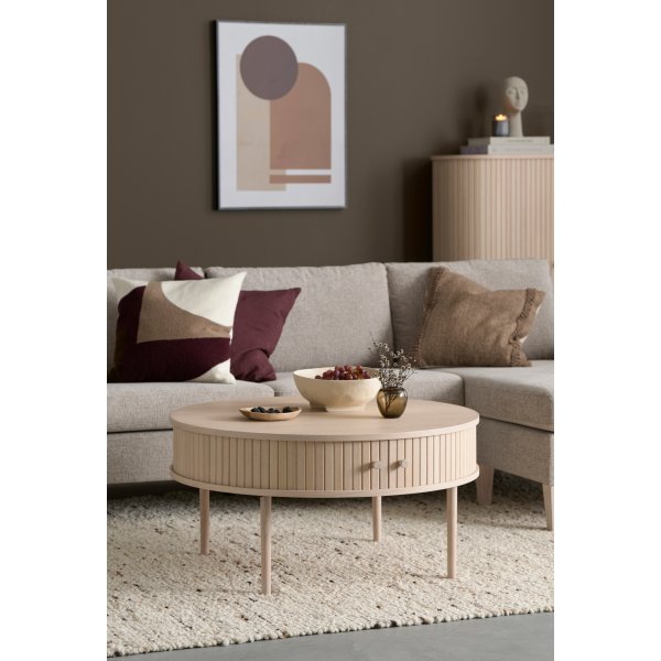 Slide soffbord 90 cm - Vitpigmenterad ek