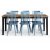Groupe de salle  manger Dalsland: Table  manger en noir/chne avec 6 chaises chevilles bleu tourterelle