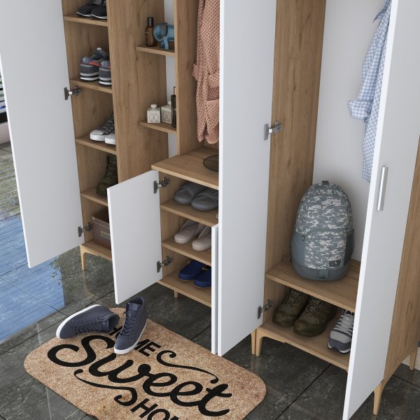 Meuble d\\\'entrée Esa 180 x 37,5 x 198,6 cm Variante A - Noyer/blanc Meuble d\\\'entrée Esa 180 x 37,5 x 198,6 cm Variante A - Noyer/blanc