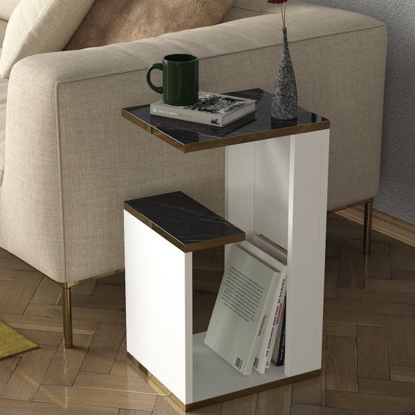 Ravenna sidobord 29,5 x 35 cm - Vit/guld/svart