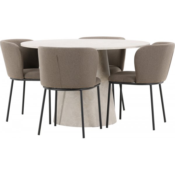 Matbord Lanzo med 4 st Edina stolar - Svart/brun/beige + 3.00 x Mbeltassar