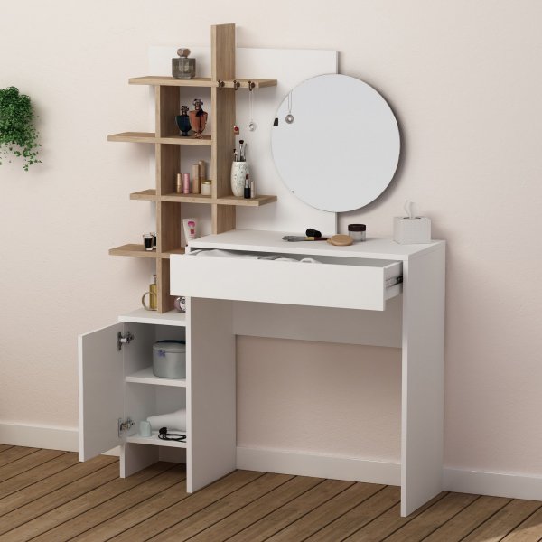 Mojo sminkbord 105 x 35 cm - Vit/ek Mojo sminkbord 105 x 35 cm - Vit/ek