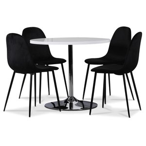 Groupe de repas Tiana, table  manger ronde avec 4 chaises en velours Carisma - Blanc/Noir
