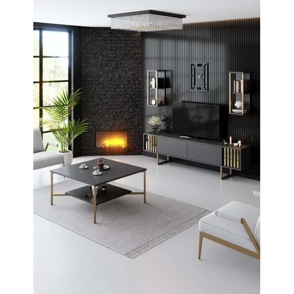 Erki salontafel 80 x 80 cm - Antraciet/goud Erki salontafel 80 x 80 cm - Antraciet/goud