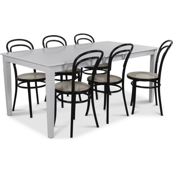 Mellby matgrupp 180 cm bord med 6 st Thonet matstolar