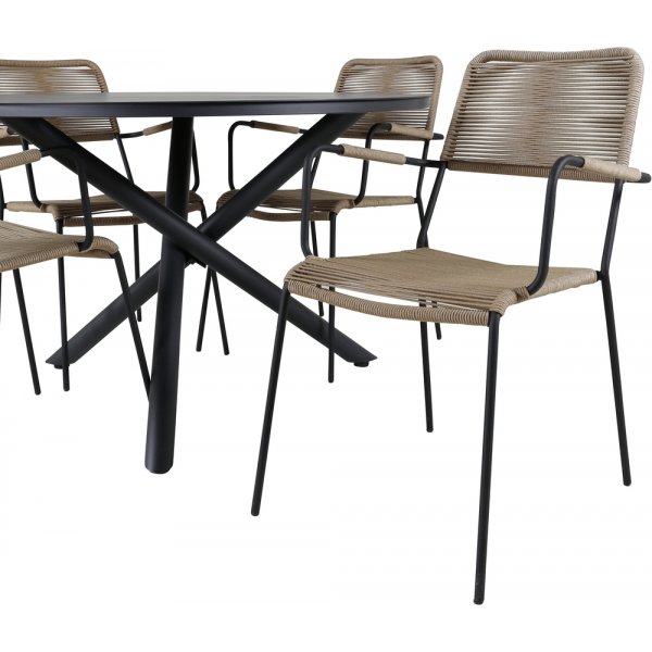 Alma utematgrupp med 4 st Lindos stolar - Beige/Svart Alma utematgrupp med 4 st Lindos stolar - Beige/Svart