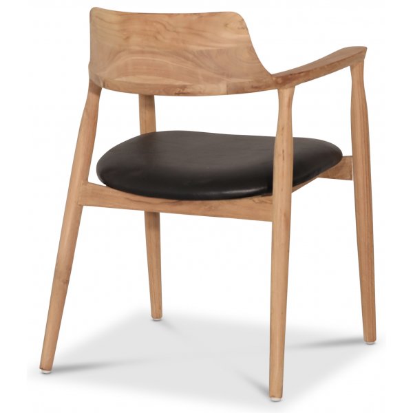 Caraca karmstol i teak - Svart PU