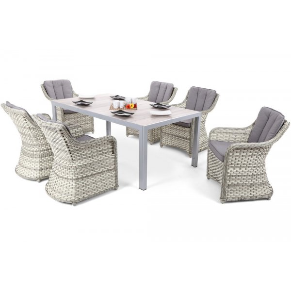 Matgrupp Capri185 cm - silver/ljusgr, inkl. 6 ftljer Dallas
