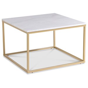 Table basse Mida en marbre blanc 75x75 cm avec pitement en laiton mat