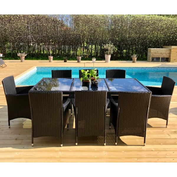 Brantevik utegrupp, bord med 8 st stolar - Svart konstrotting