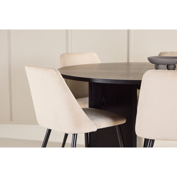 Matbord Strada med 6 st Night stolar - Beige/svart + 6.00 x Stolsdyna