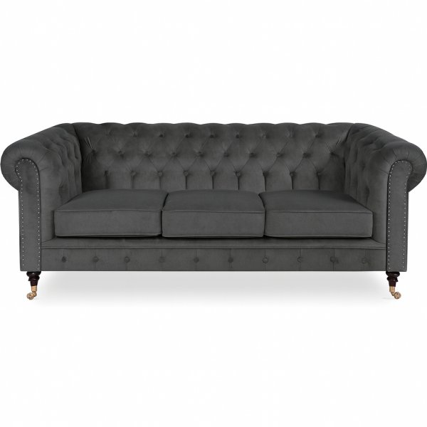 Soffa Chesterfield Cambridge Deluxe 225 cm - Mrkgr sammet