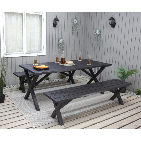 Table de groupe d'extrieur Scottsdale 190 cm avec 2 bancs - Noir