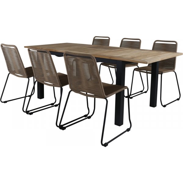 Panama utematgrupp med 6 st Lindos stolar - Beige/Svart/Natur Panama utematgrupp med 6 st Lindos stolar - Beige/Svart/Natur