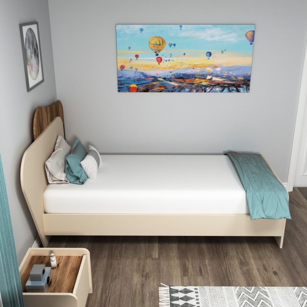 Lit simple Suave 190 x 90 cm - Noyer/beige Lit simple Suave 190 x 90 cm - Noyer/beige