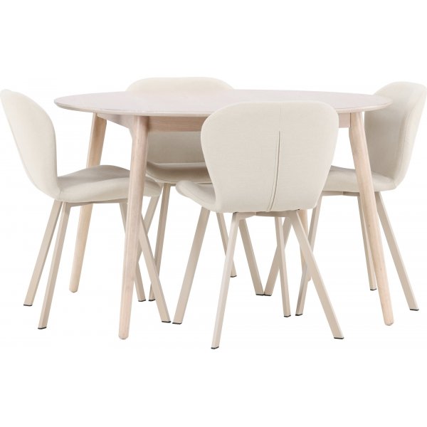 Matbord Flora med 4 st Lilja stolar - Beige/whitewash + 3.00 x Mbeltassar