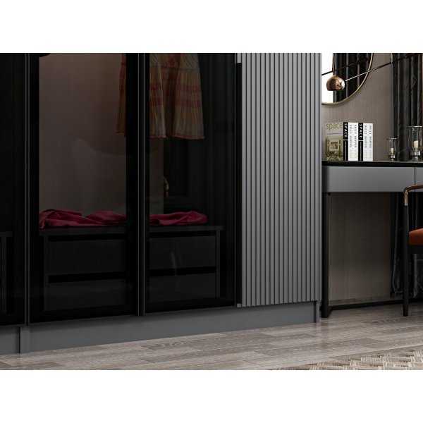 Cikani garderob med spegeldörrar 225x52x210 cm - Antracit Cikani garderob med spegeldörrar 225x52x210 cm - Antracit