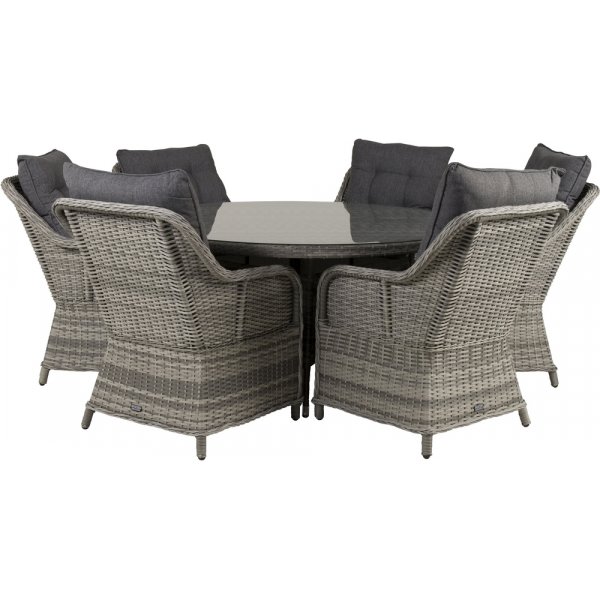 Volta utematgrupp med 6 st Vikelund stolar - Grå Volta utematgrupp med 6 st Vikelund stolar - Grå