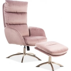 Monroe fauteuil met voetenbank in roze fluweel