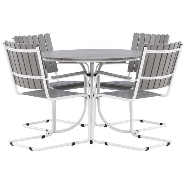 Ensemble de salle à manger d\\\'extérieur avec table et 4 chaises - Blanc/gris Ensemble de salle à manger d\\\'extérieur avec table et 4 chaises - Blanc/gris