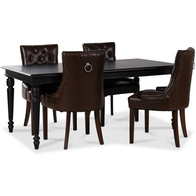 Paris matgrupp svart bord med 4 st Tuva stolar i brunt PU med rygghandtag