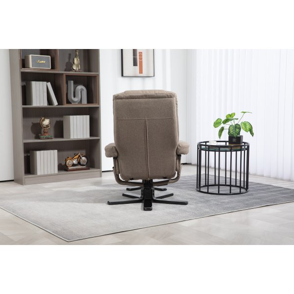 Oslo reclinerfåtölj med pall i mörkbeige tyg Oslo reclinerfåtölj med pall i mörkbeige tyg