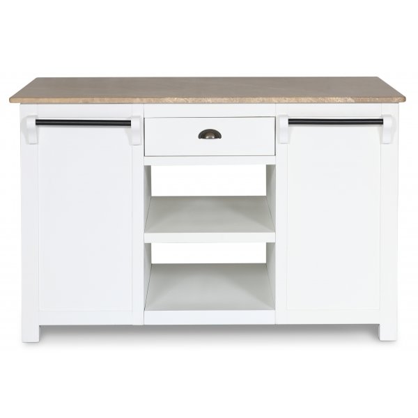 Heritage Keukeneiland met marmeren blad - Wit frame / Lichtbruin Emprador marmer