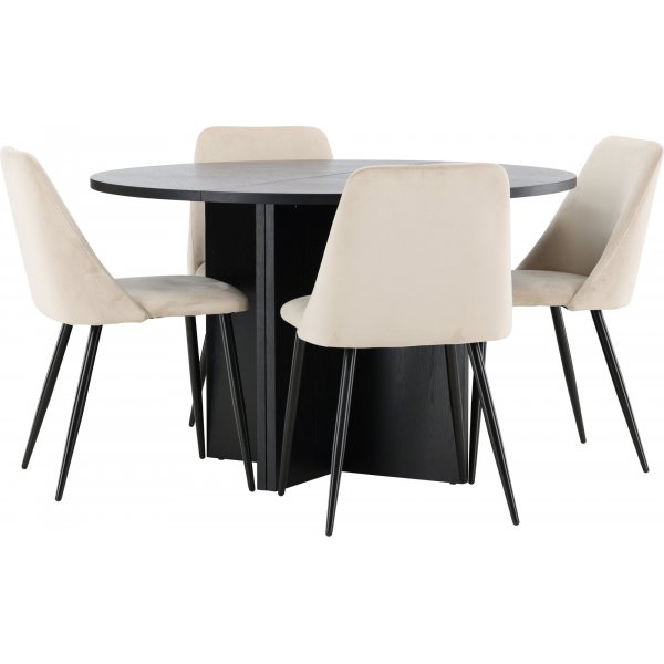 Matbord Strada med 4 st Night stolar - Beige/svart + 4.00 x Stolsdyna