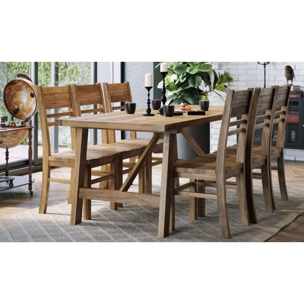 Woodforge matgrupp bord med 6 st stolar i återvunnet trä Woodforge matgrupp bord med 6 st stolar i återvunnet trä