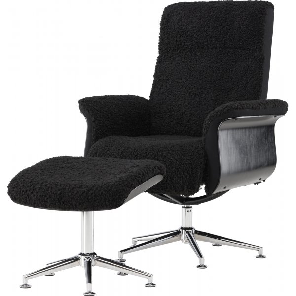 Reclinerfåtölj med fotpall Svart / Krom - Hagön + Textilrengöring för möbler Reclinerfåtölj med fotpall Svart / Krom - Hagön + Textilrengöring för möbler