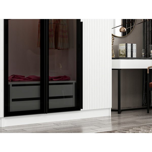 Armoire Cikani avec porte vitrée, 225x52x210 cm, variante A - Blanc Armoire Cikani avec porte vitrée, 225x52x210 cm, variante A - Blanc
