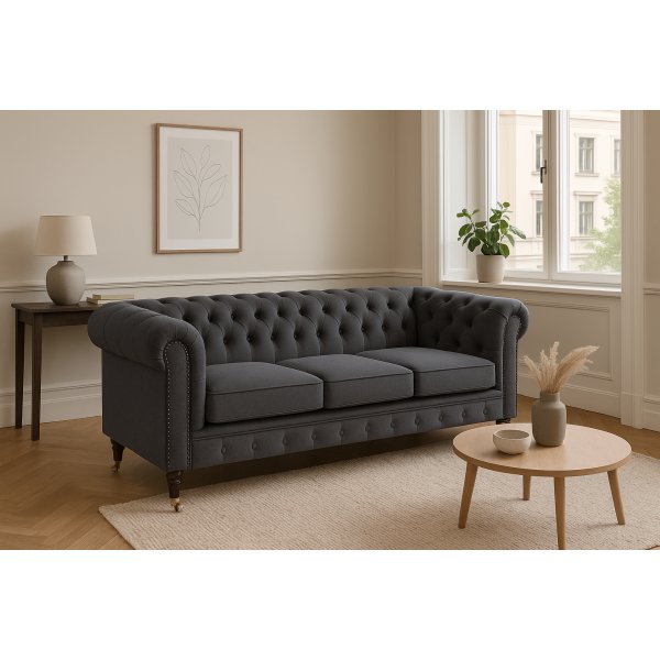 Soffa Chesterfield Cambridge Deluxe 225 cm - Mörkgrå sammet Soffa Chesterfield Cambridge Deluxe 225 cm - Mörkgrå sammet