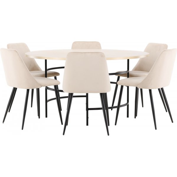 Matbord Copenhagen med 6 st Night stolar - Beige/svart/whitewash