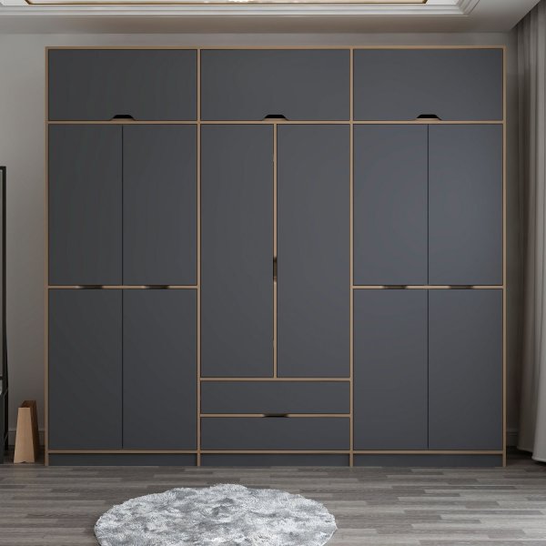 Armoire Elina 277 x 52 x 253 cm - Anthracite/marron Armoire Elina 277 x 52 x 253 cm - Anthracite/marron