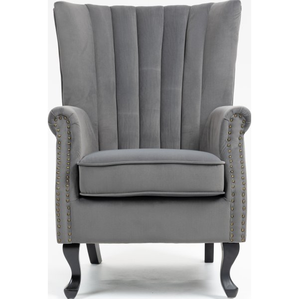 Fauteuil  oreilles en velours gris