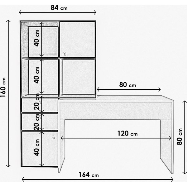 Bureau Cannes 164x55 cm - Blanc/noir Bureau Cannes 164x55 cm - Blanc/noir