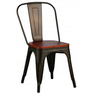 Chaise Industry en mtal avec assise en bois - empilable + Dtachant pour meubles