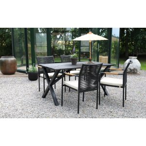 Table  manger d'extrieur Scottsdale avec 4 chaises  cadre Skanr - Noir/Teck/Beige